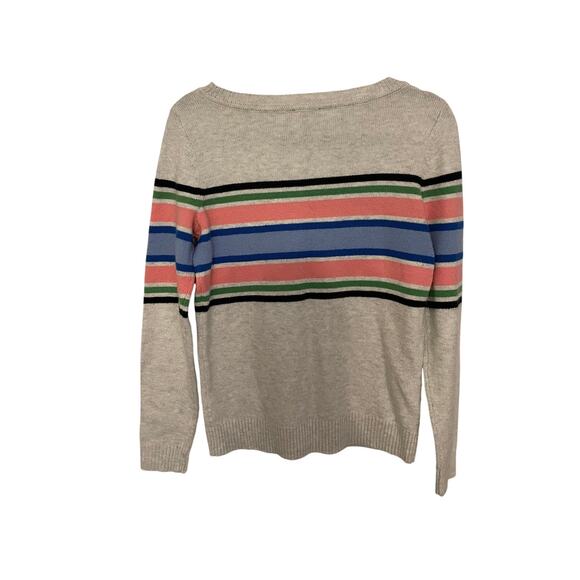 Talbots Sweater Womens XS Gray w/ Black Blue Pink Green Stripes Shoulder Buttons - Picture 2 of 8